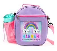 KRAFTYGIFTS Personalised Girls Lunch Bag Rainbow School Insulated Lunchbox Cute Glitter Children's Pretty KS125