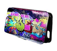KRAFTYGIFTS Personalised Graffiti iPhone Case Flip Phone Cover Card Holder All Models Birthday Gift SUBWAY (iPhone 12) Black