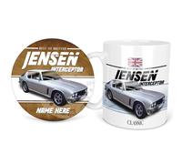 KRAFTYGIFTS Personalised Jensen Interceptor Mug & Coaster Round Classic Car Coffee Tea Cup & Drink Mat Retro Garage Dad Grandad Mechanic Birthday Gift for Him CLC26