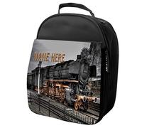 KRAFTYGIFTS Personalised Kids Lunch Bag Steam Train Thermal Insulated Boys Cooler Bag with Mesh Pocket Childrens Nursery School Travel Lunchie (Vintage Train SS002)