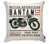 KRAFTYGIFTS Personalised Motorbike Cushion Cover BANTAM D1 British Motorcycle Dad Grandad Biker Sofa Pillow Throw Biker Gift VBC01