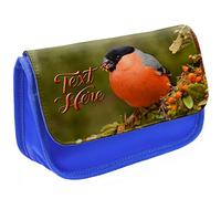 KRAFTYGIFTS Personalised Pencil Case Bullfinch Stationary Bag Adults Custom Pens Organiser Glasses Case Medication Carry British Birds KS43 (Blue)