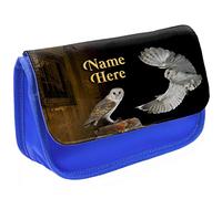 KRAFTYGIFTS Personalised Pencil Case Owl Stationary Bag Adults Custom Pens Organiser Glasses Case Medication Carry British Bird Barn Owls SH294 (Blue)