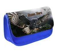 KRAFTYGIFTS Personalised Pencil Case Owl Stationary Bag Adults Custom Pens Organiser Glasses Case Medication Carry British Bird Barn Owls ST711 (Blue)
