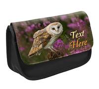 KRAFTYGIFTS Personalised Pencil Case Owl Stationary Bag Adults Custom Pens Organiser Glasses Case Medication Carry British Bird Barn Owls KSU01 (Black)