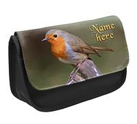 KRAFTYGIFTS Personalised Pencil Case Robin Stationary Bag Adults Custom Pens Organiser Glasses Case Medication Carry Robins SH212 (Black)