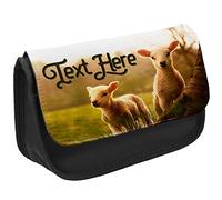 KRAFTYGIFTS Personalised Pencil Case Sheep Stationary Bag Adults Custom Pens Organiser Glasses Case Medication Carry Lambs Farm Farmer KS49 (Black)