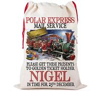 KRAFTYGIFTS Personalised Polar Express Christmas Sack Large Canvas Train Santa Stockings Childrens Xmas Post Mail Bags NS022 (Small)