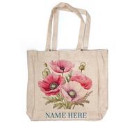 KRAFTYGIFTS Personalised Poppy Tote Bag Flower Reusable Shopping Carry Canvas Folding Reuseable Grocery Eco-Friendly Floral Birthday Gift KTB30