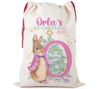 KRAFTYGIFTS Personalised Rabbit Christmas Sack Baby Girl 1st Xmas Present Stocking NS045 (Small)