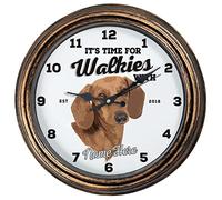 KRAFTYGIFTS Personalised Red Dachshund Clock Kitchen Round Hanging Glass Wall Clock Dogs Name Puppy Home Gift DC16 (Bronze)