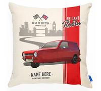 KRAFTYGIFTS Personalised Reliant Robin Classic Car Cushion Cover - Add Name |Gift CC33
