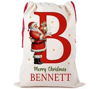 KRAFTYGIFTS Personalised Santa Sack Vintage Initial Christmas Bag Present Xmas Gift Santa Stocking Bag NS076 (Large)