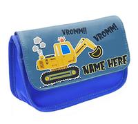 KRAFTYGIFTS Personalised School Pencil Case Boys Digger Stationary Bag Chidrens Custom Kids Pens Organiser Accessories Builder Construction KSP247 (Blue)