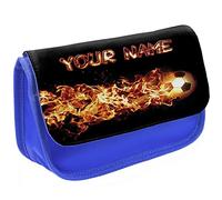 KRAFTYGIFTS Personalised School Pencil Case Boys Football Stationary Bag Chidrens Custom Kids Pens Organiser Footballer Fire DP27 (Blue)