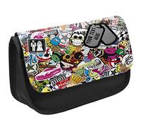 KRAFTYGIFTS Personalised School Pencil Case Boys Graffiti Stationary Bag Chidrens Custom Kids Pens Organiser Sticker Bomb SB04 (Black)