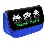 KRAFTYGIFTS Personalised School Pencil Case Boys Space Invaders Stationary Bag Chidrens Custom Kids Pens Organiser Accessories ST786 (Blue)