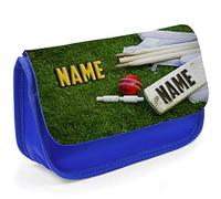 KRAFTYGIFTS Personalised School Pencil Case Cricket Stationary Bag Boys ST183 (Blue)