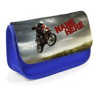 KRAFTYGIFTS Personalised School Pencil Case Dirt Bike Motocross Stationary Bag Boys SH062 (Blue)