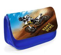 KRAFTYGIFTS Personalised School Pencil Case Dirt Bike Motocross Stationary Bag Boys ST512 (Blue)
