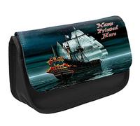 KRAFTYGIFTS Personalised School Pencil Case Pirate Ship Stationary Bag Chidrens Custom Kids Pens Organiser Pirates Skull & Crossbones ST834 (Black)