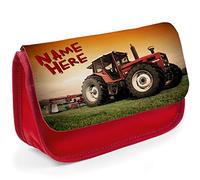 KRAFTYGIFTS Personalised School Pencil Case Tractor Farm Stationary Bag Boys ST176 (Red)