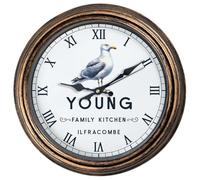 KRAFTYGIFTS Personalised Seagull Wall Clock Seaside Beach Round Glass Decorative Beach House Ocean Kitchen Decor Custom Gift Bird KRC106 (Bronze)