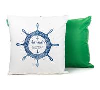 KRAFTYGIFTS Personalised Ships Wheel Cushion Cover Beach Seaside Outdoor Throw Pillow Decorative Waterproof Summer Housewarming Beach House Boat Captain Gift Mix & Match Colours (Green)