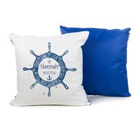 KRAFTYGIFTS Personalised Ships Wheel Cushion Cover Beach Seaside Outdoor Throw Pillow Decorative Waterproof Summer Housewarming Beach House Boat Captain Gift Mix & Match Colours (Blue)