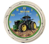 KRAFTYGIFTS Personalised Tractor Kitchen Clock Round Hanging Glass Wall Clock Family Name Home Farm Gift KRC11 (Cream)