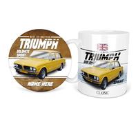 KRAFTYGIFTS Personalised Triumph Dolomite Sprint Mug & Coaster Round Classic Car Coffee Tea Cup & Drink Mat Retro Garage Dad Grandad Mechanic Birthday Gift for Him CLC49