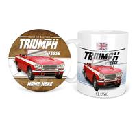 KRAFTYGIFTS Personalised Triumph Vitesse Mug & Coaster Round Classic Car Coffee Tea Cup & Drink Mat Retro Garage Dad Grandad Mechanic Birthday Gift for Him CLC56