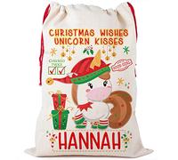 KRAFTYGIFTS Personalised Unicorn Christmas Sack Girls Large Canvas Magical Santa Stockings Childrens Xmas Post Mail Bags NS032 (Large)