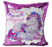 KRAFTYGIFTS Personalised UNICORN Magic Reveal Cover Sequin Cushion Mothers Day Case Pink Pillow MC08