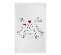 KRAFTYGIFTS Personalised Wedding Tea Towel Dinosaur T Rex Love Kitchen Cloth Cotton Hand Towel Mr & Mrs Couple Just Married Wedding Day Special Keepsake Valentines Day Gift KC09