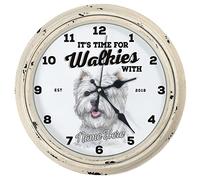 KRAFTYGIFTS Personalised Westie Clock Kitchen Round Hanging Glass Wall Clock Dogs Name Puppy Home West Highland Terrier Gift DC34 (Cream)