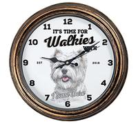 KRAFTYGIFTS Personalised Westie Clock Kitchen Round Hanging Glass Wall Clock Dogs Name Puppy Home West Highland Terrier Gift DC34 (Bronze)