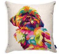 KRAFTYGIFTS Shih Tzu Cushion Cover Colourful Pop Art Pet Portrait Dog Pillow Case Puppy Home Gift PD17