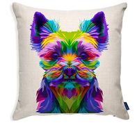 KRAFTYGIFTS Yorkshire Terrier Cushion Cover Colourful Pop Art Pet Portrait Dog Pillow Case Puppy Home Gift PD20