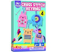 KRAFUN Animal Cross Stitch Kit for Kids Ages 5-13, 4 Beginner Arts & Crafts Keyring Projects with Unicorn, Bear, Elephant, Bunny, Instructions, Needlepoint Embroidery Gift for Girls