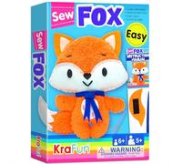 KRAFUN Fox Sewing Kit for Kids Ages 7-12, Beginner Craft Set with Fox Stuffed Doll, Plush Felt Materials, Instructions, Embroidery Supplies, Pre-Punched Fabric