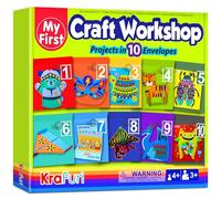 KRAFUN My First Craft Workshop Art and Craft Kit for Kids - 20 Projects in 10 Envelopes, Origami, Puppets, Lacing & Pompoms, Creative Educational Activities Boys Girls Toddlers Ages 3 4 5+