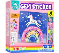KRAFUN My First Gem Sticker Kit, 8 No Mess Art for Kids, DIY Gem Creative Activity, Easter Gifts for Toddlers Girls & Boys Ages 3-8, Travel Toys, 990 Pieces Animal Unicorn Craft Kits & Supplies