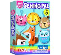 KRAFUN My First Sewing Animal Kit for Kids, Beginner Crafts with 5 DIY Projects (Stuffed Animal Dolls, Keyring Charms), Plush Felt, Instructions, Embroidery Supplies, Pre-Punched Fabric