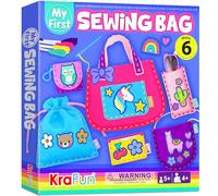 KRAFUN My First Sewing Bag Set for Kids, Beginner Crafts with 6 DIY Animal Handbag Projects, Plush Felt Materials, Embroidery Supplies, Instructions, Pre-Punched Fabric, Gift for Girls & Boys