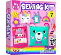 KRAFUN My First Sewing Kit for Kids Ages 5-9, Beginner Art & Craft with 6 Easy Doll, Pillow, Bag, Ornament Projects, Plush Felt, Safe Plastic Needle, Instructions Learn Sewing, Embroidery