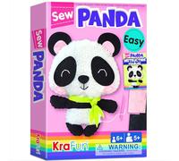 KRAFUN Panda Sewing Kit for Kids Ages 7-12, Beginner Craft Set with Panda Stuffed Doll, Plush Felt Materials, Instructions, Embroidery Supplies, Pre-Punched Fabric