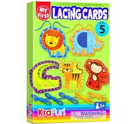 KRAFUN Safari Animal Lacing Card Kit for Kids Ages 3-8, 5 Beginner Arts & Crafts Projects with Lion, Monkey, Elephant, Instructions, Preschool Fine Motor Skills Toy, Educational Gift