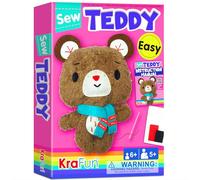 KRAFUN Teddy Bear Sewing Kit for Kids Ages 7-12, Beginner Craft Set with Teddy Bear Stuffed Doll, Plush Felt Materials, Instructions, Embroidery Supplies, Pre-Punched Fabric