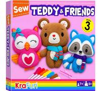 KRAFUN Teddy & Friends Sewing Kit for Kids Ages 7-12, 3 Dolls